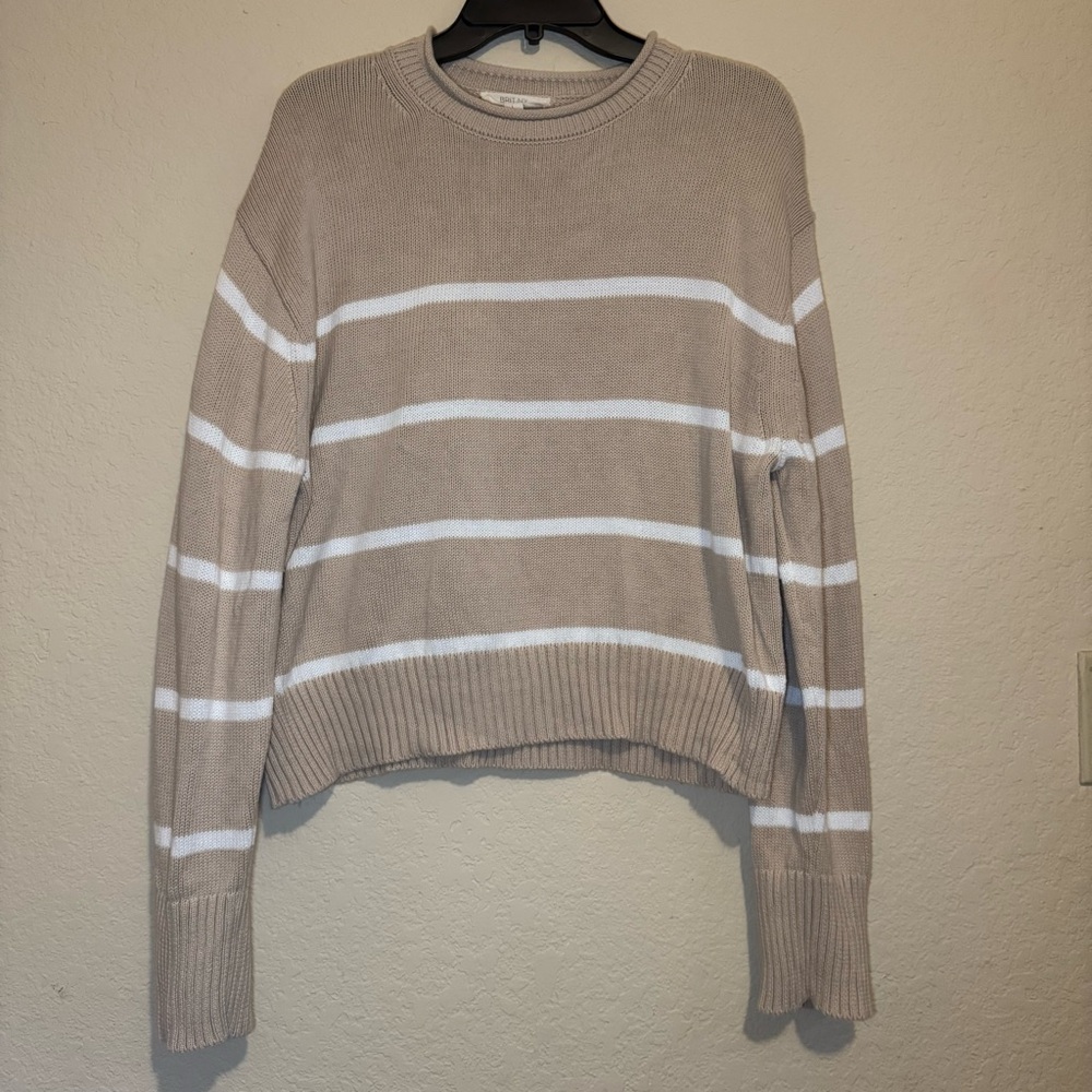 Beige and White Striped Women's Sweater